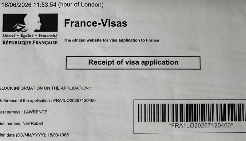 Receipt of visa application confirmation