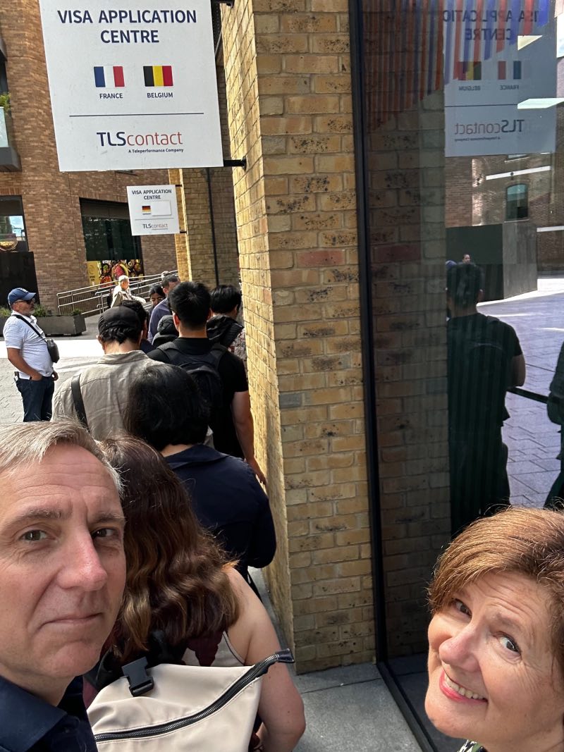 Rachel and me in the queue outside the visa application centre